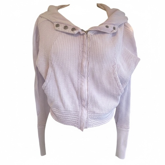 Free People Mason Waffle Front Zip Hoodie Lavender Fields XS EUC 💜 - Picture 2 of 3